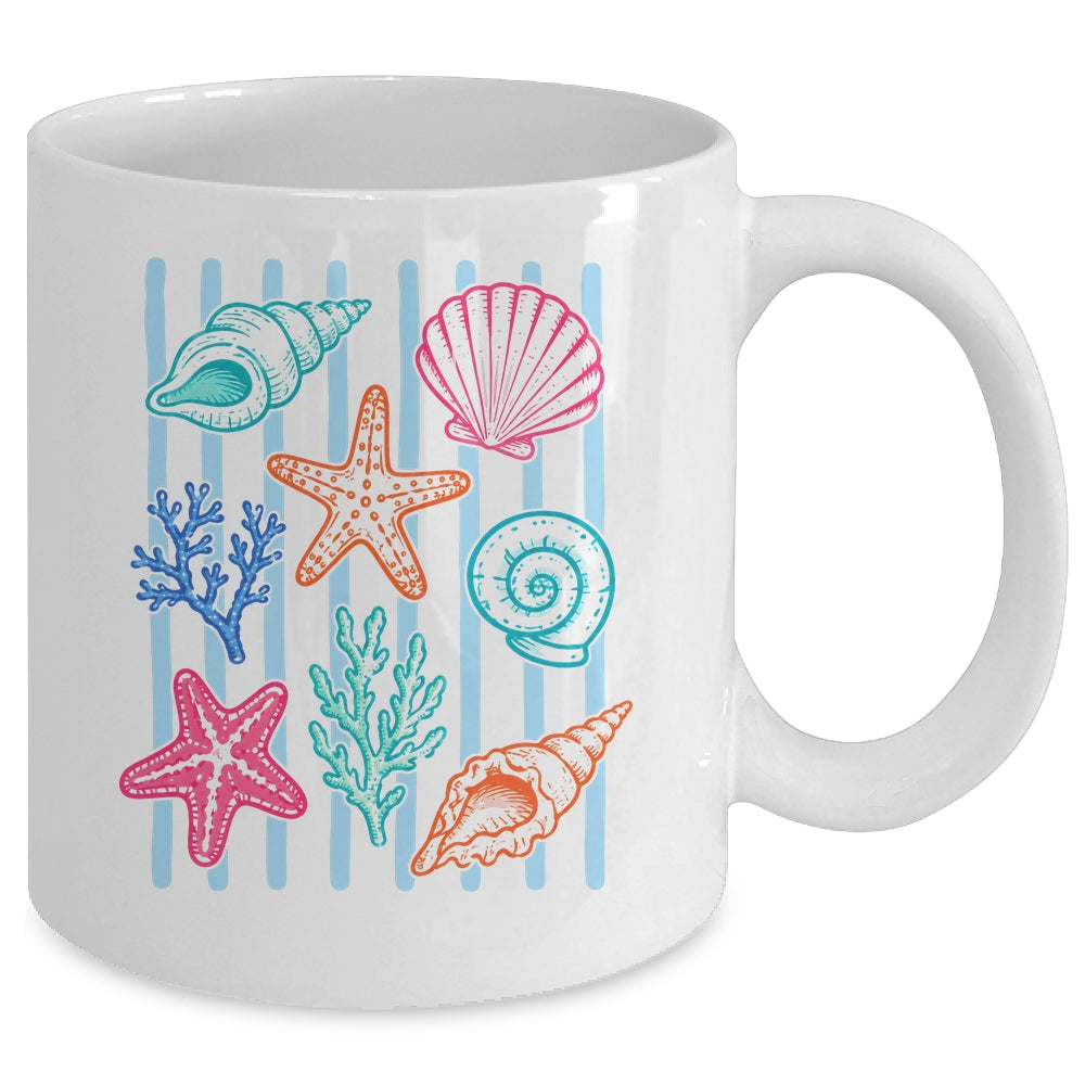 Striped Seashell Starfish Coastal Beach Summer Ocean Women Mug | siriusteestore