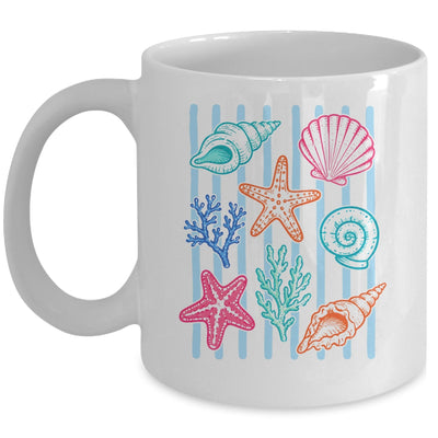 Striped Seashell Starfish Coastal Beach Summer Ocean Women Mug | siriusteestore