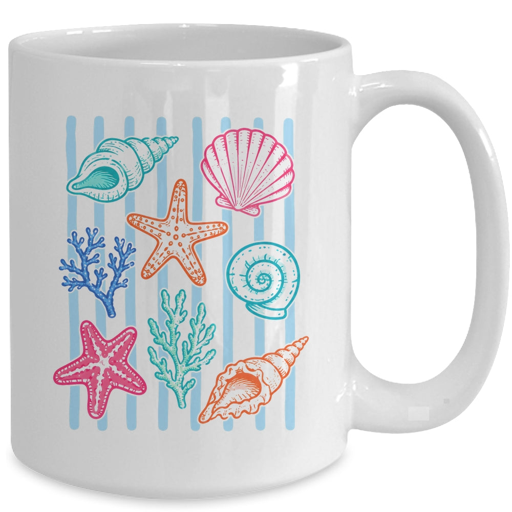 Striped Seashell Starfish Coastal Beach Summer Ocean Women Mug | siriusteestore