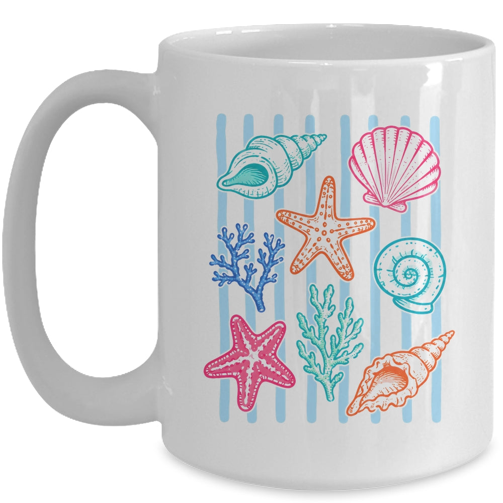Striped Seashell Starfish Coastal Beach Summer Ocean Women Mug | siriusteestore