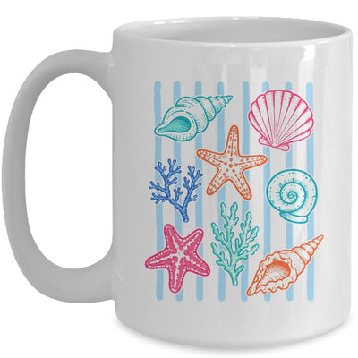 Striped Seashell Starfish Coastal Beach Summer Ocean Women Mug | siriusteestore