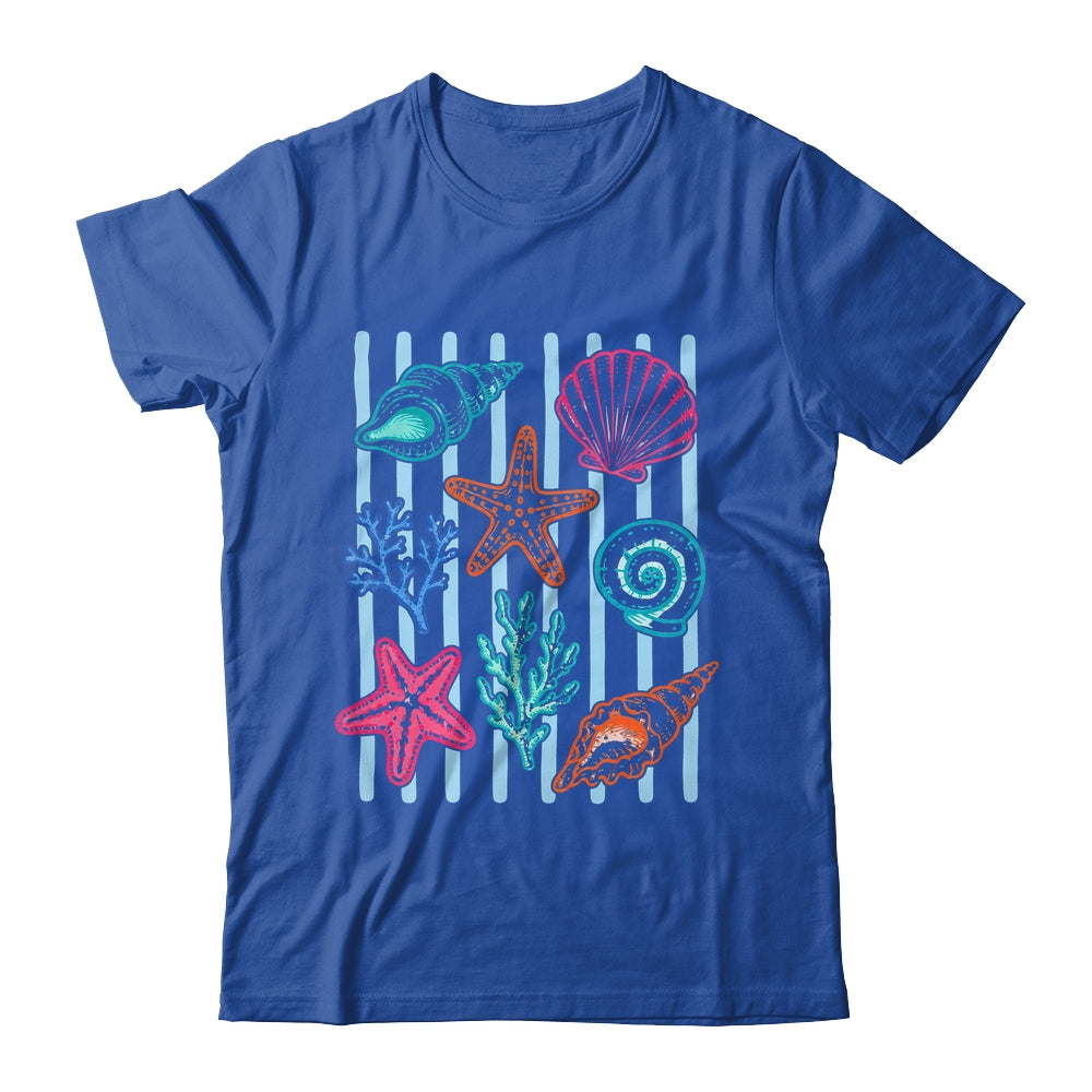 Striped Seashell Starfish Coastal Beach Summer Ocean Women Shirt & Tank Top | siriusteestore