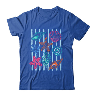 Striped Seashell Starfish Coastal Beach Summer Ocean Women Shirt & Tank Top | siriusteestore