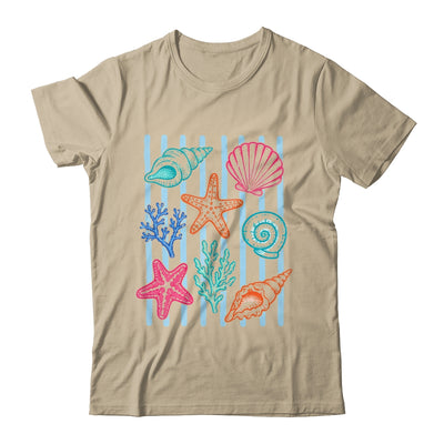 Striped Seashell Starfish Coastal Beach Summer Ocean Women Shirt & Tank Top | siriusteestore