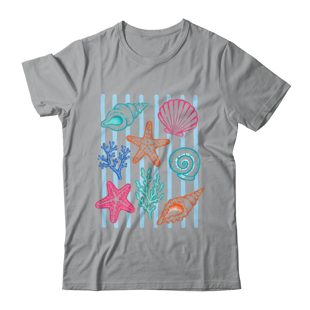 Striped Seashell Starfish Coastal Beach Summer Ocean Women Shirt & Tank Top | siriusteestore