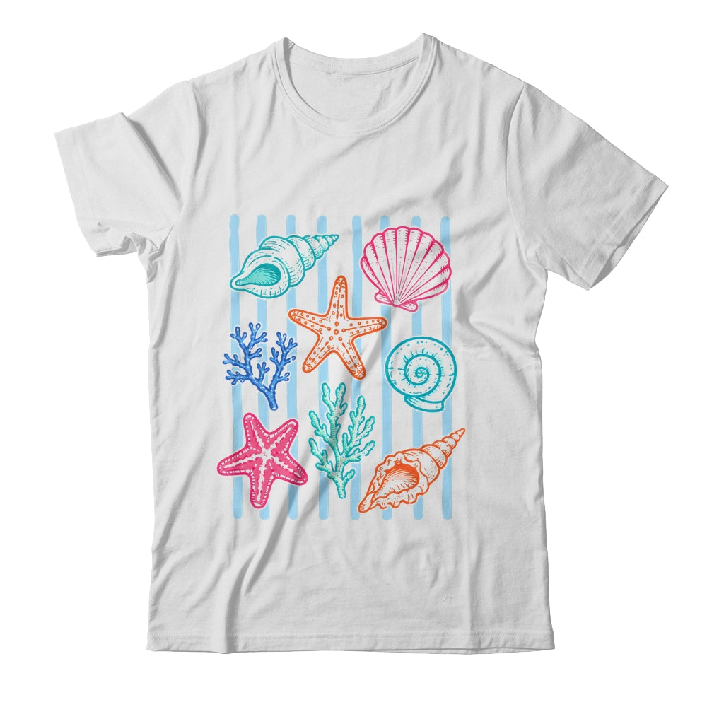Striped Seashell Starfish Coastal Beach Summer Ocean Women Shirt & Tank Top | siriusteestore