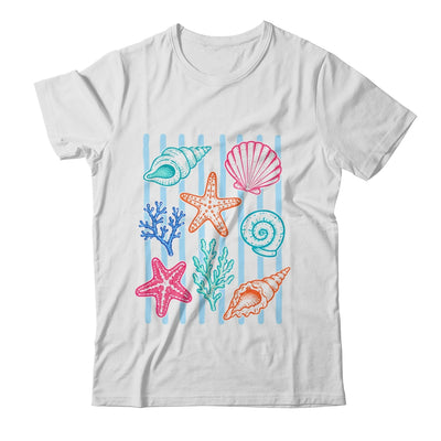 Striped Seashell Starfish Coastal Beach Summer Ocean Women Shirt & Tank Top | siriusteestore