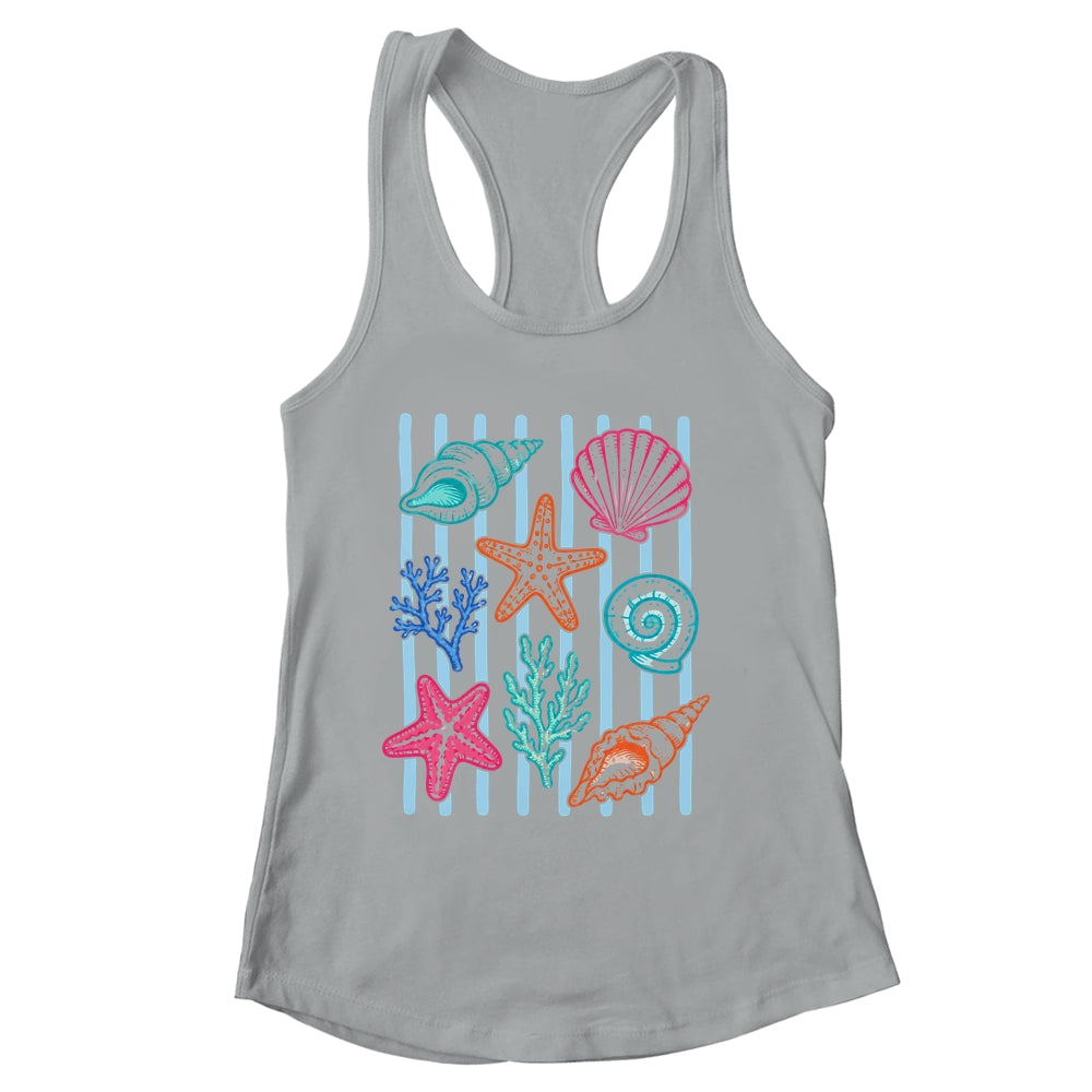 Striped Seashell Starfish Coastal Beach Summer Ocean Women Shirt & Tank Top | siriusteestore