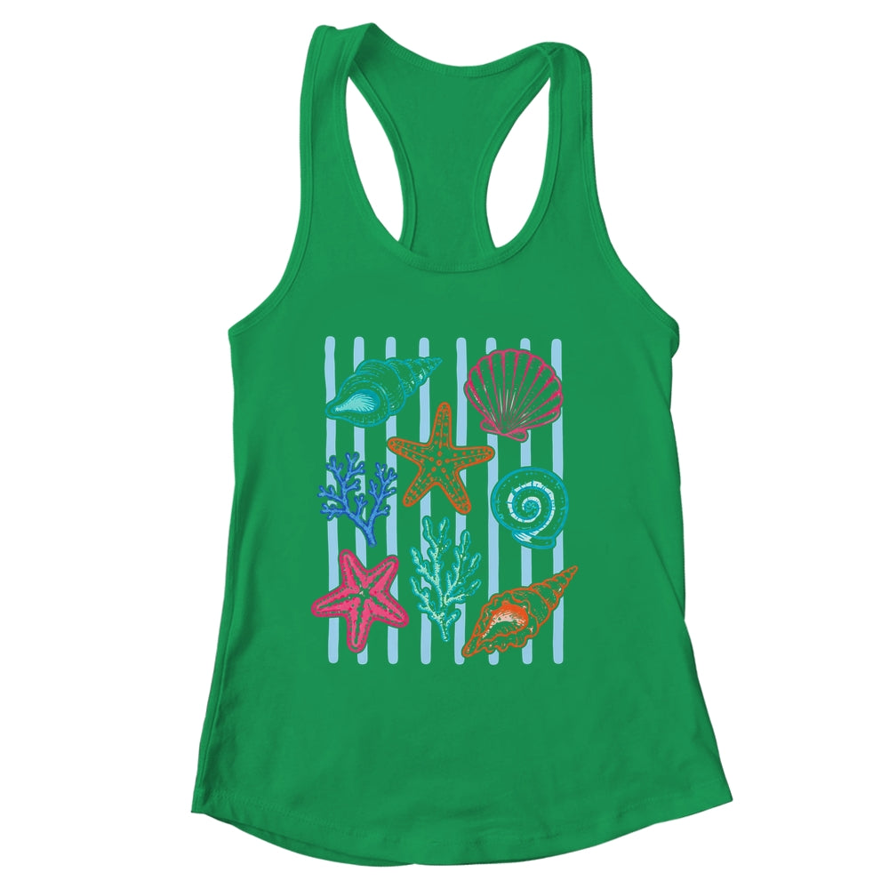 Striped Seashell Starfish Coastal Beach Summer Ocean Women Shirt & Tank Top | siriusteestore
