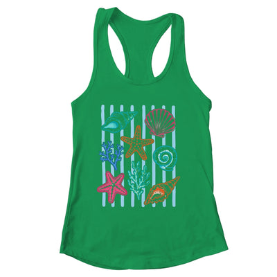 Striped Seashell Starfish Coastal Beach Summer Ocean Women Shirt & Tank Top | siriusteestore