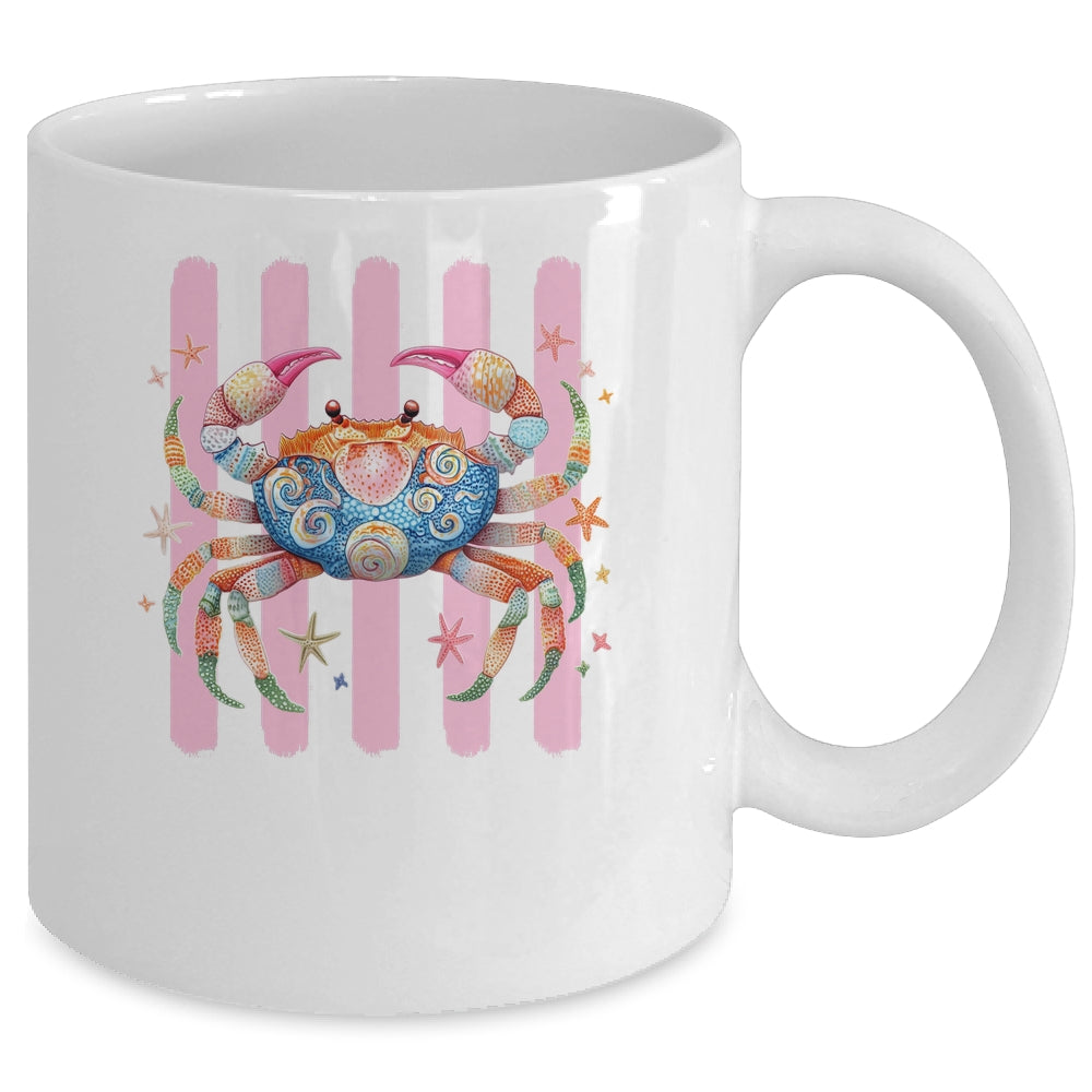 Striped Summer Crab Girly Women Pink Preppy Beach Vacation Mug | siriusteestore