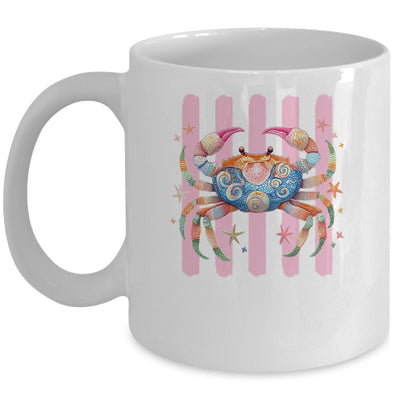 Striped Summer Crab Girly Women Pink Preppy Beach Vacation Mug | siriusteestore