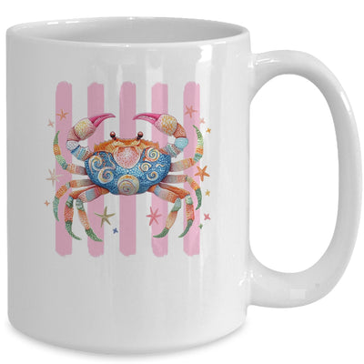 Striped Summer Crab Girly Women Pink Preppy Beach Vacation Mug | siriusteestore