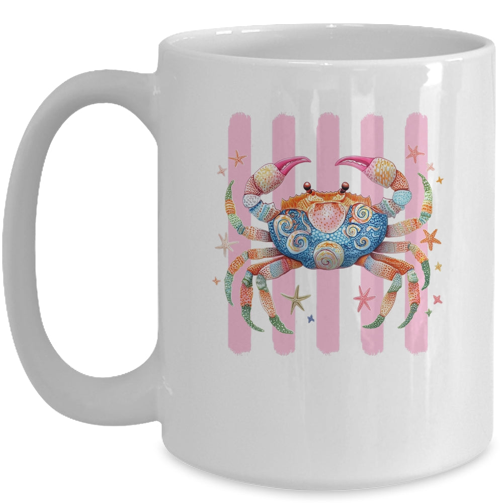 Striped Summer Crab Girly Women Pink Preppy Beach Vacation Mug | siriusteestore