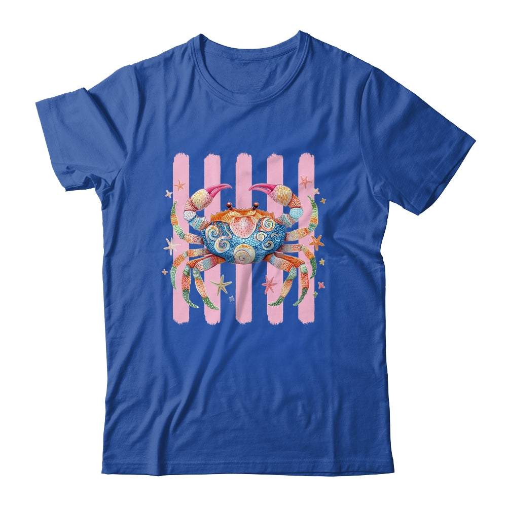 Striped Summer Crab Girly Women Pink Preppy Beach Vacation Shirt & Tank Top | siriusteestore