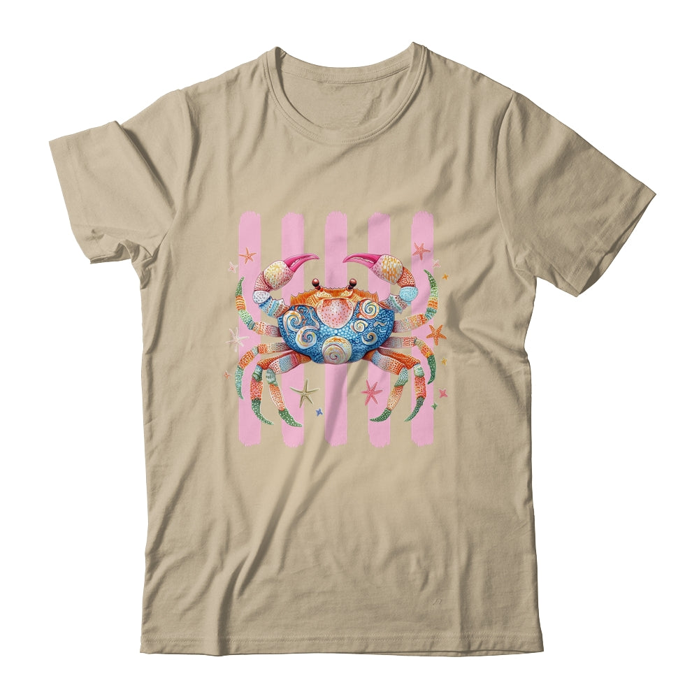Striped Summer Crab Girly Women Pink Preppy Beach Vacation Shirt & Tank Top | siriusteestore