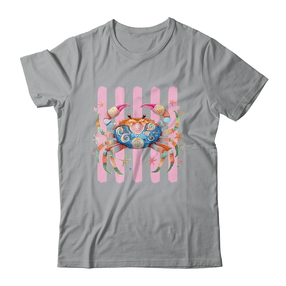 Striped Summer Crab Girly Women Pink Preppy Beach Vacation Shirt & Tank Top | siriusteestore