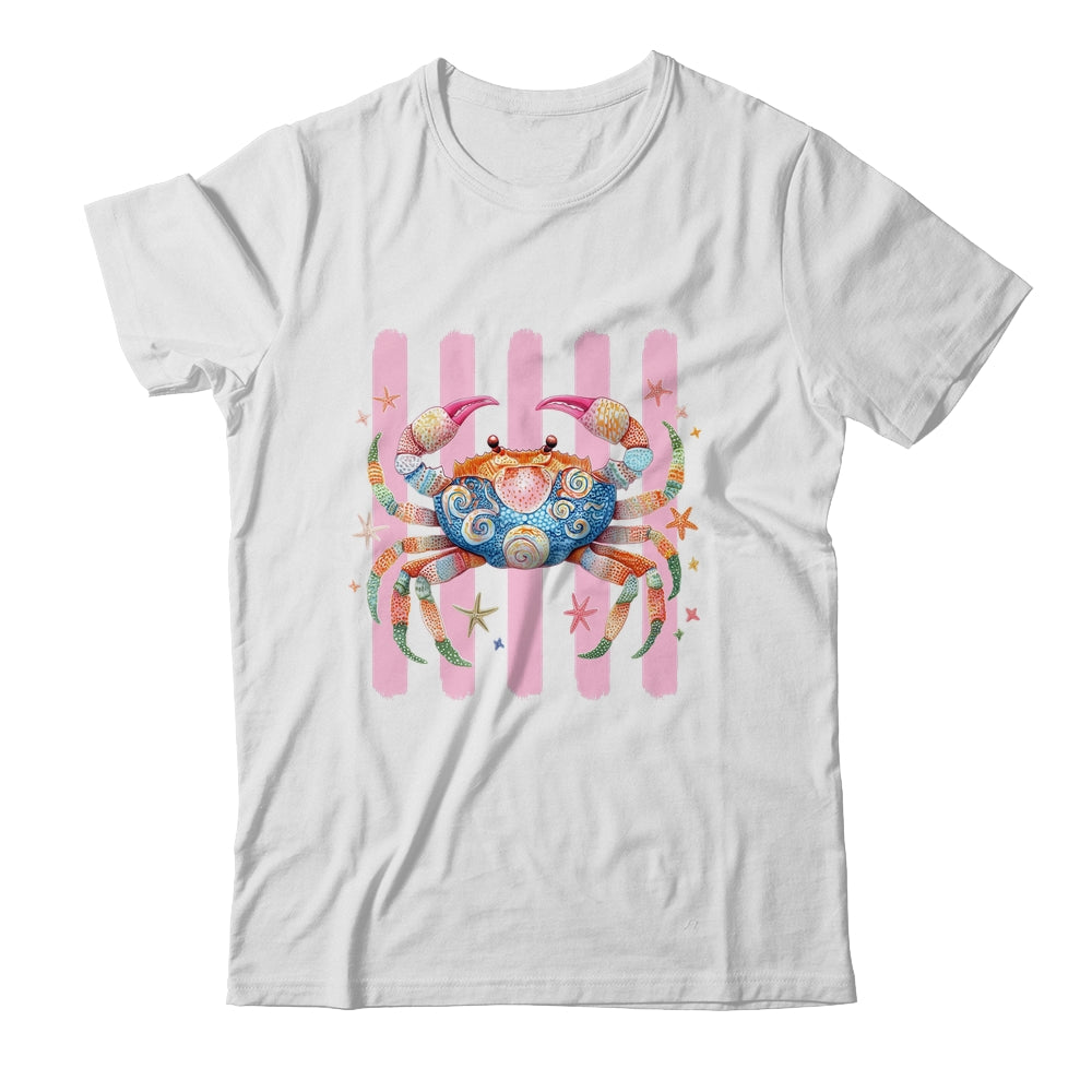 Striped Summer Crab Girly Women Pink Preppy Beach Vacation Shirt & Tank Top | siriusteestore