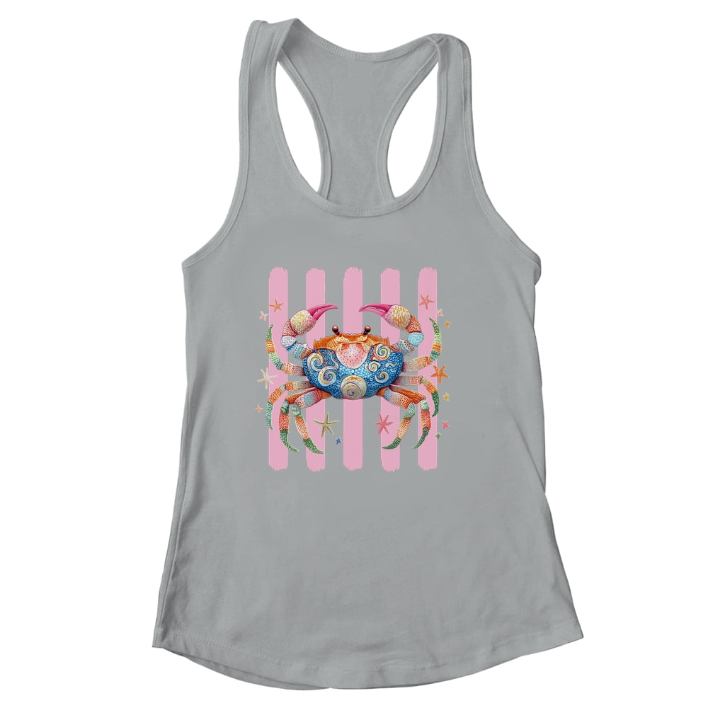 Striped Summer Crab Girly Women Pink Preppy Beach Vacation Shirt & Tank Top | siriusteestore