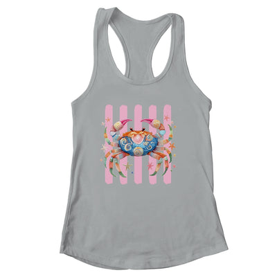Striped Summer Crab Girly Women Pink Preppy Beach Vacation Shirt & Tank Top | siriusteestore