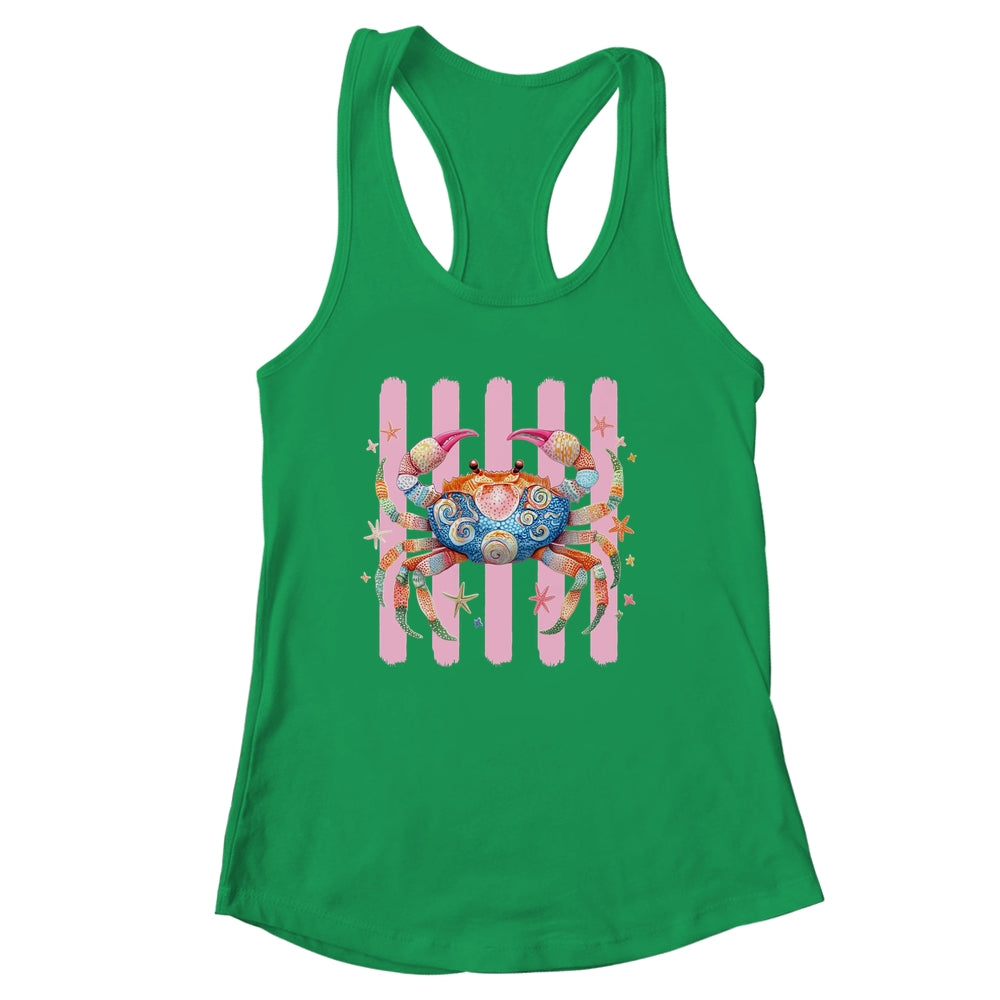 Striped Summer Crab Girly Women Pink Preppy Beach Vacation Shirt & Tank Top | siriusteestore