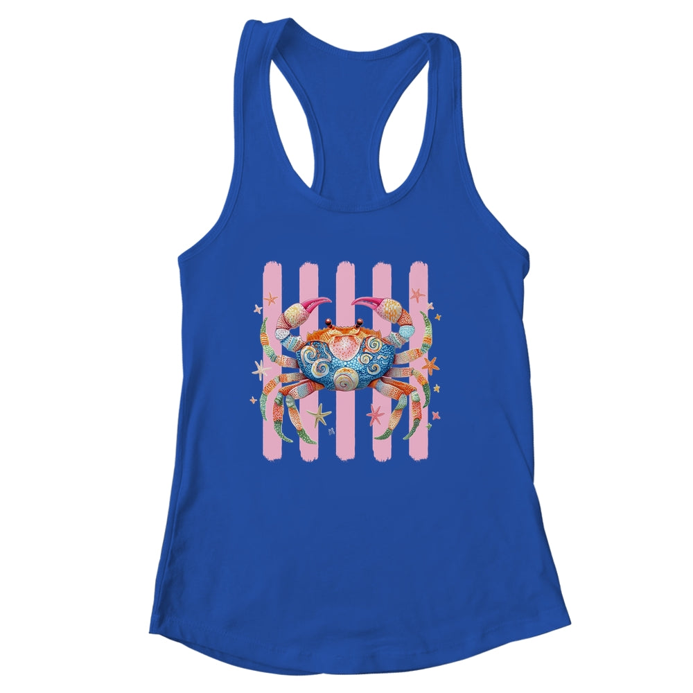 Striped Summer Crab Girly Women Pink Preppy Beach Vacation Shirt & Tank Top | siriusteestore