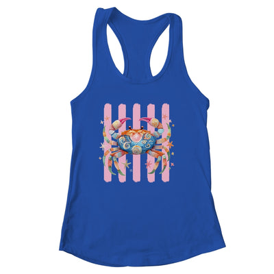 Striped Summer Crab Girly Women Pink Preppy Beach Vacation Shirt & Tank Top | siriusteestore