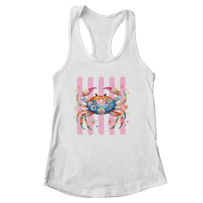 Striped Summer Crab Girly Women Pink Preppy Beach Vacation Shirt & Tank Top | siriusteestore