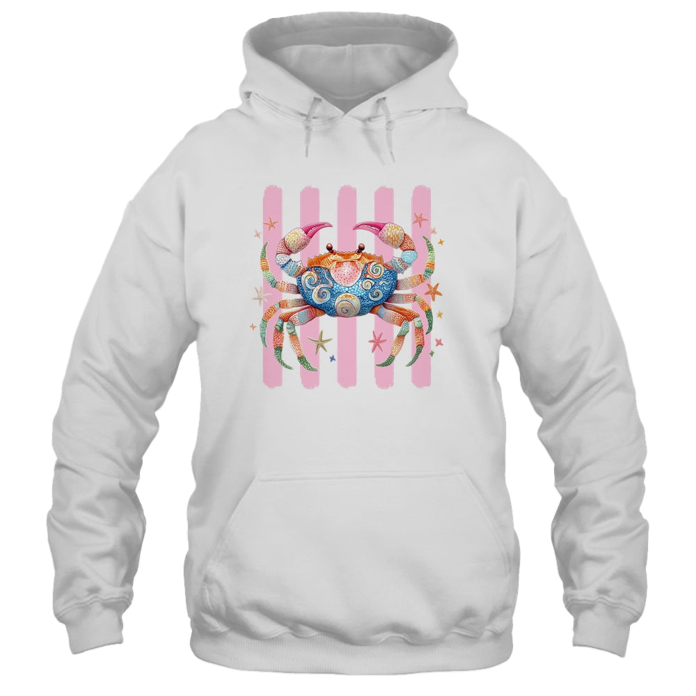 Striped Summer Crab Girly Women Pink Preppy Beach Vacation Shirt & Tank Top | siriusteestore