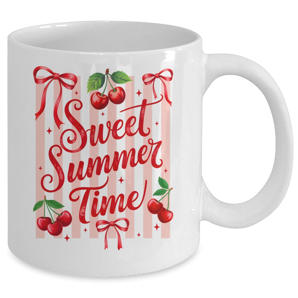 Striped Sweet Summer Time Cherry Coquette Retro Vacation Mug | siriusteestore