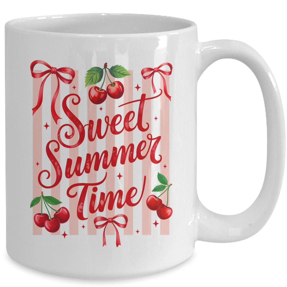 Striped Sweet Summer Time Cherry Coquette Retro Vacation Mug | siriusteestore
