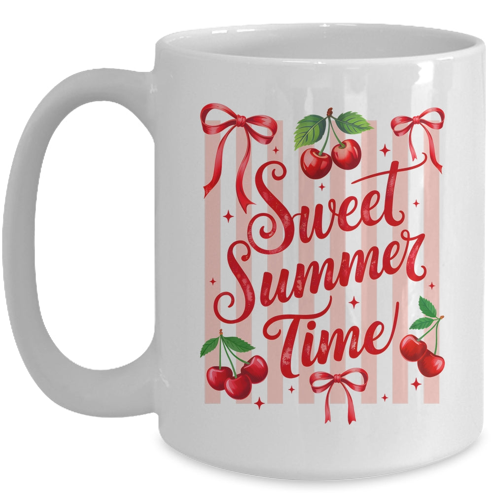 Striped Sweet Summer Time Cherry Coquette Retro Vacation Mug | siriusteestore