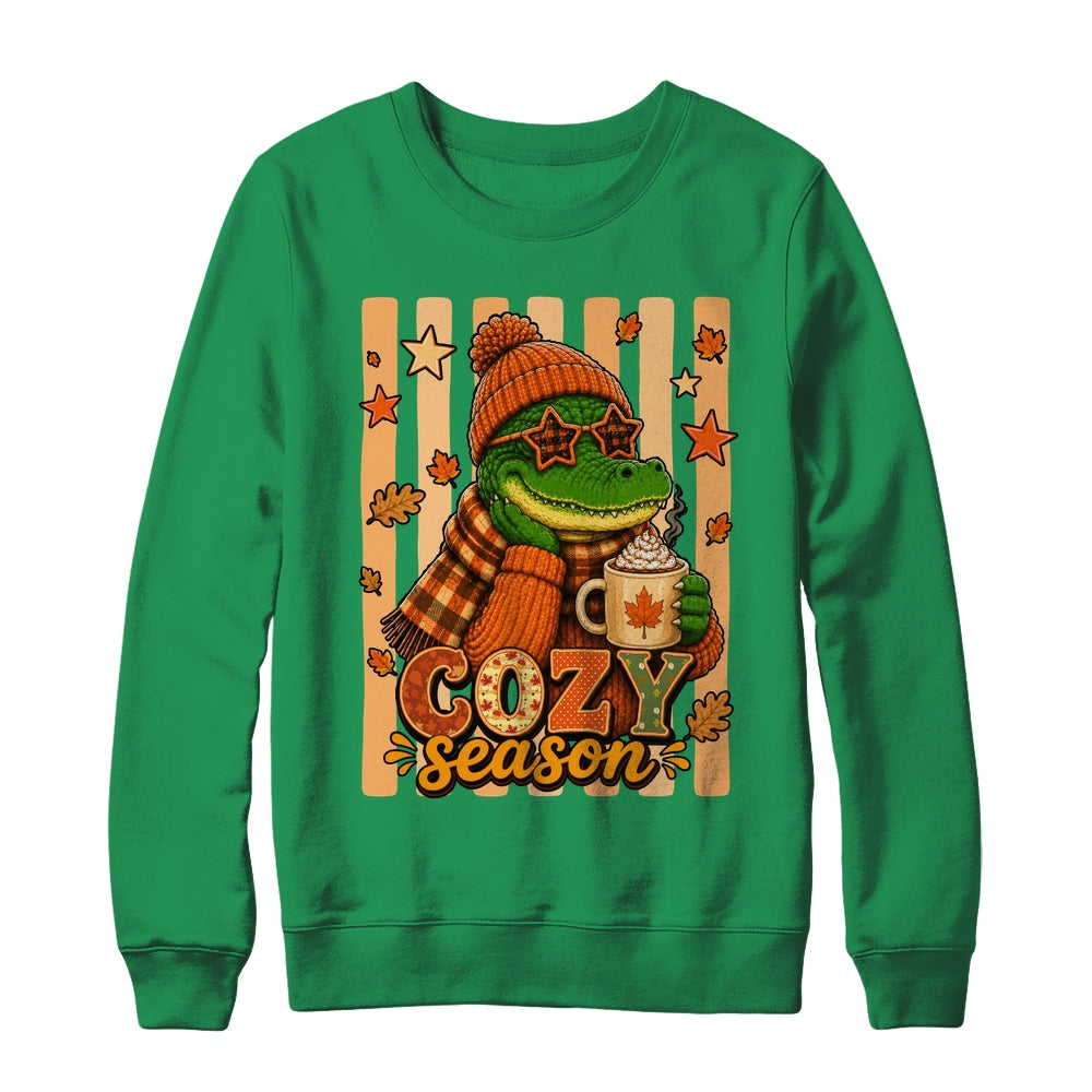 Stripes Cozy Season Alligator Fall Pumpkin Coquette Autumn Shirt & Sweatshirt | siriusteestore