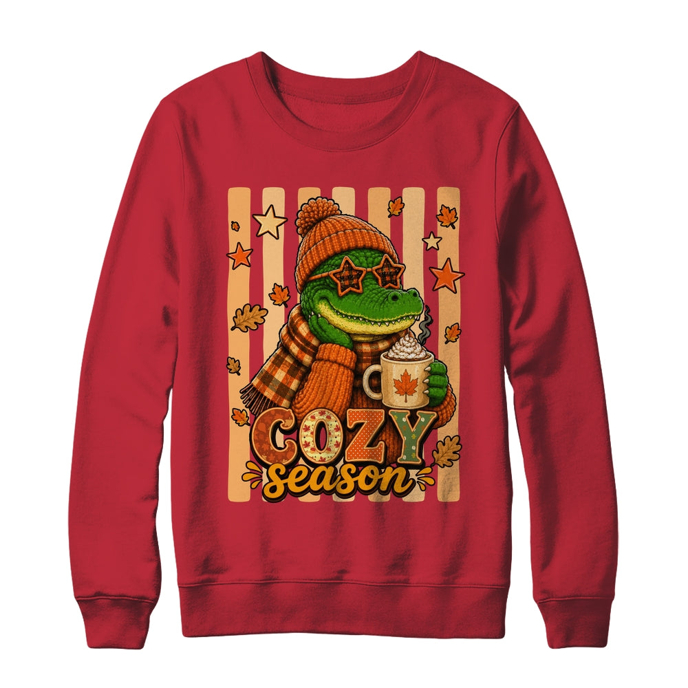 Stripes Cozy Season Alligator Fall Pumpkin Coquette Autumn Shirt & Sweatshirt | siriusteestore