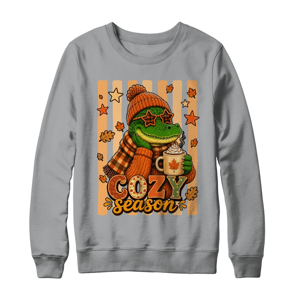 Stripes Cozy Season Alligator Fall Pumpkin Coquette Autumn Shirt & Sweatshirt | siriusteestore