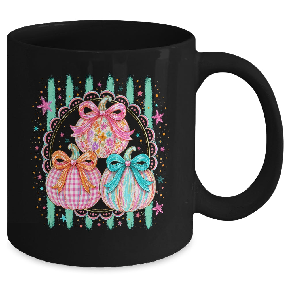 Stripes Fall Bow Pumpkin Floral Fall Coquette Autumn Women Mug | siriusteestore