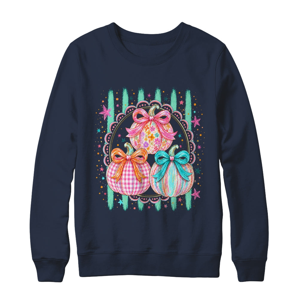 Stripes Fall Bow Pumpkin Floral Fall Coquette Autumn Women Shirt & Sweatshirt | siriusteestore