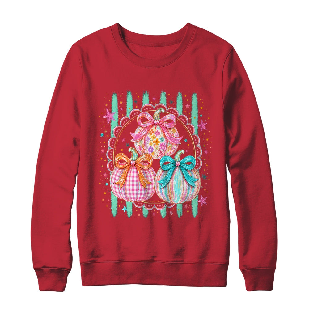 Stripes Fall Bow Pumpkin Floral Fall Coquette Autumn Women Shirt & Sweatshirt | siriusteestore
