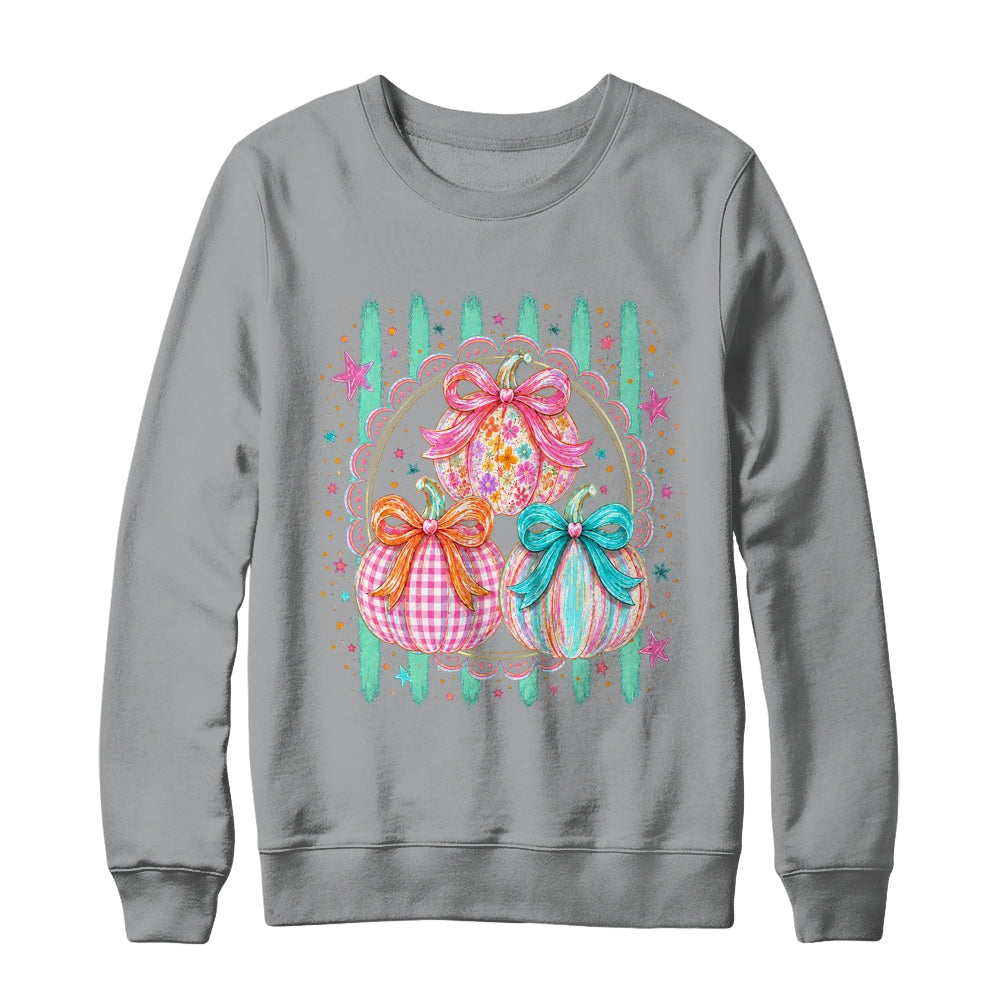 Stripes Fall Bow Pumpkin Floral Fall Coquette Autumn Women Shirt & Sweatshirt | siriusteestore