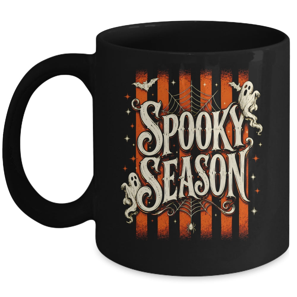 Stripes Spooky Season Halloween Ghost Bat Men Women Mug | siriusteestore