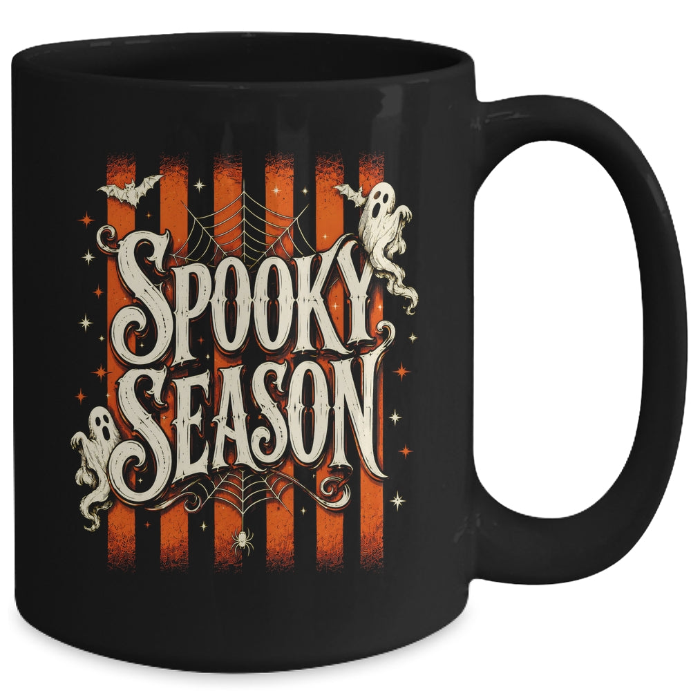 Stripes Spooky Season Halloween Ghost Bat Men Women Mug | siriusteestore