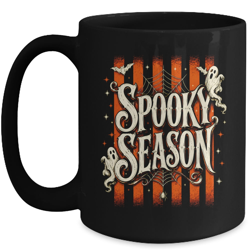 Stripes Spooky Season Halloween Ghost Bat Men Women Mug | siriusteestore