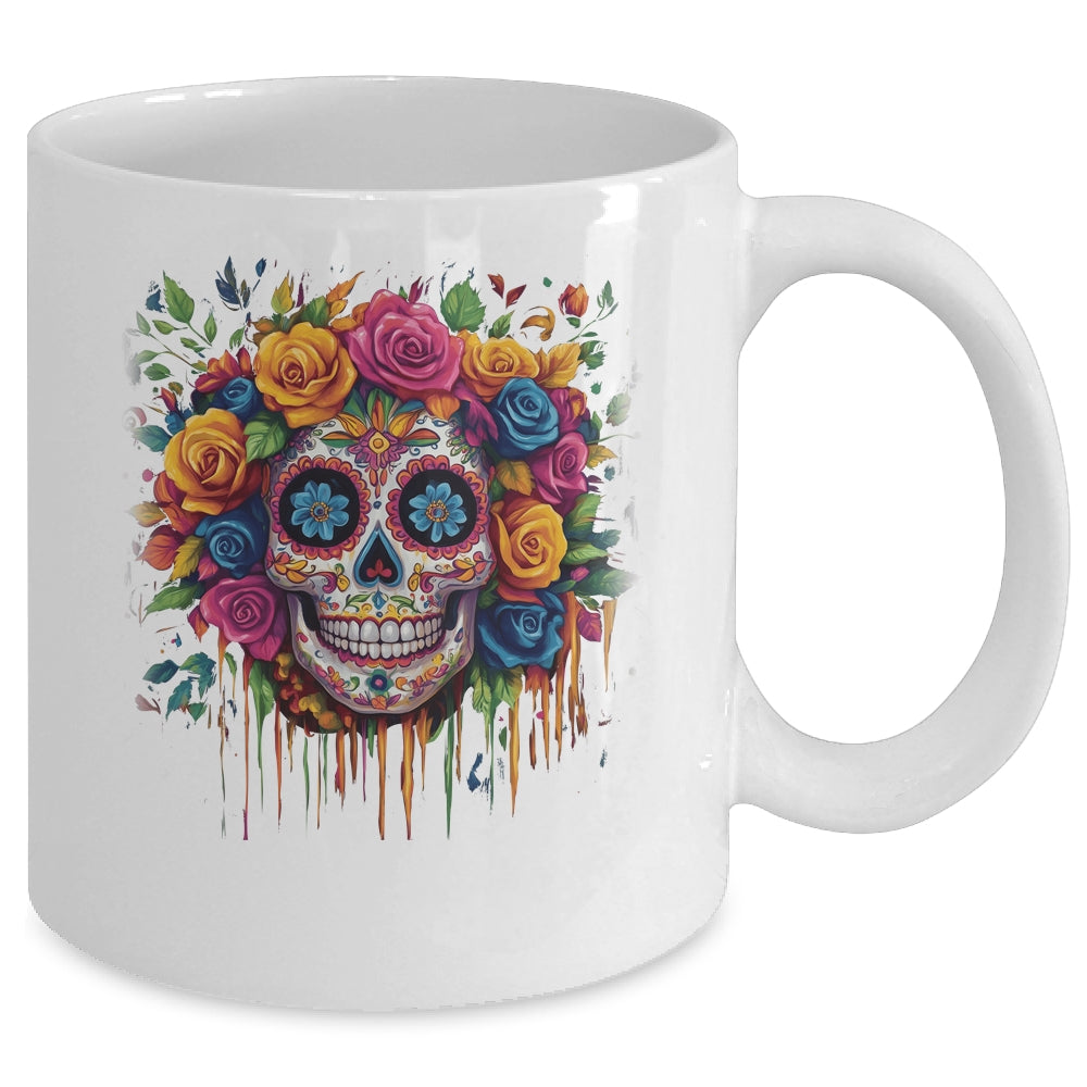 Sugar Skull Black White Image Day Dead Dios De Los Muertos Mug | siriusteestore