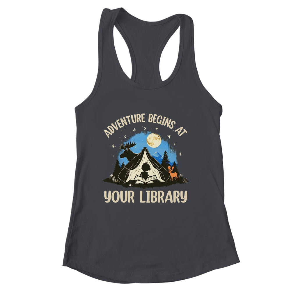 Summer Reading Program 2024 Adventure Begins Library Camping Shirt & Tank Top | siriusteestore