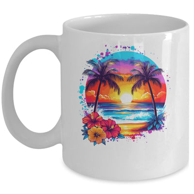 Summer Vacation Beach Palm Trees Hibiscus Flowers Sunset Mug | siriusteestore