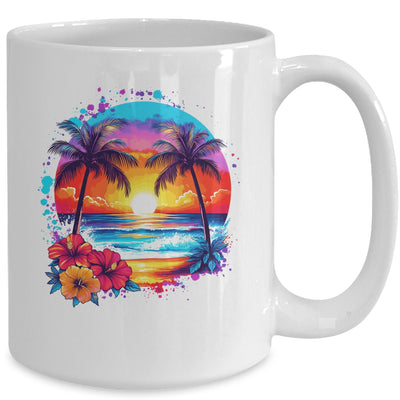Summer Vacation Beach Palm Trees Hibiscus Flowers Sunset Mug | siriusteestore