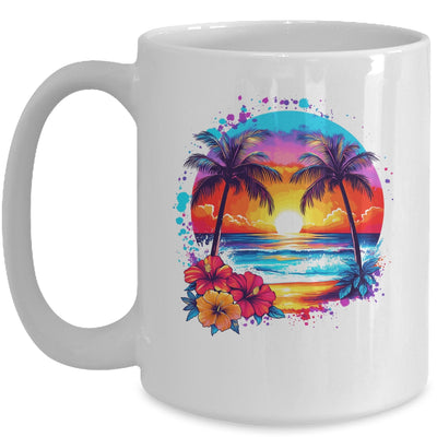 Summer Vacation Beach Palm Trees Hibiscus Flowers Sunset Mug | siriusteestore