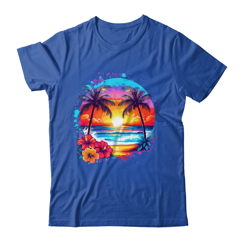 Summer Vacation Beach Palm Trees Hibiscus Flowers Sunset Shirt & Tank Top | siriusteestore