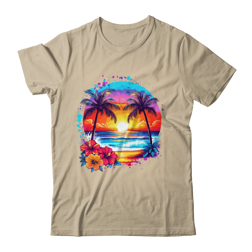 Summer Vacation Beach Palm Trees Hibiscus Flowers Sunset Shirt & Tank Top | siriusteestore
