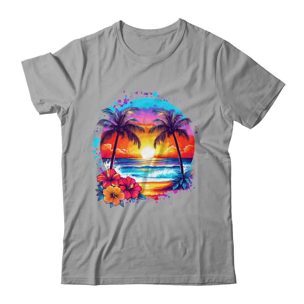 Summer Vacation Beach Palm Trees Hibiscus Flowers Sunset Shirt & Tank Top | siriusteestore